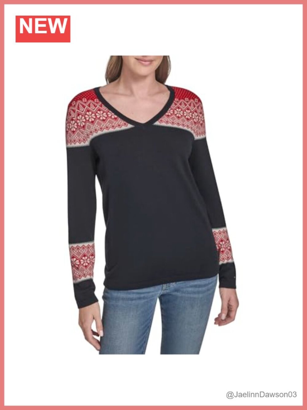 Long Sleeve V-Neck Fairisle Pullover Sweater Wrinkle Free